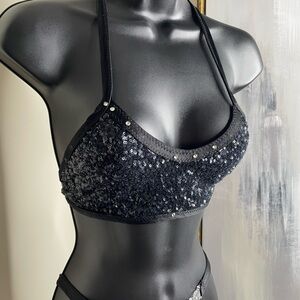 Sequin Halter Bralette - Black